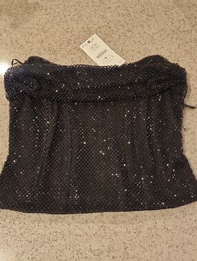 Zara Black Rhinestone Strapeless Top